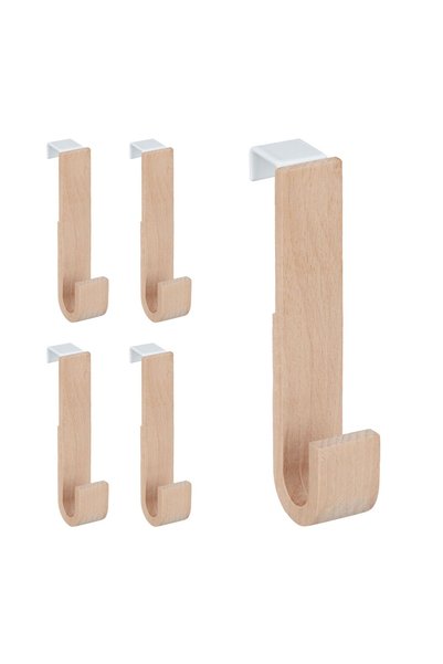 Relaxdays Set de 5 cârlige pentru ușă, Relaxdays, lemn alb, 13x6x2.5 cm