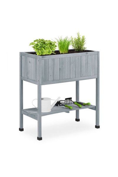 Relaxdays raised wooden planter, 80.5x74x38 cm, multicolor, with removable liner
