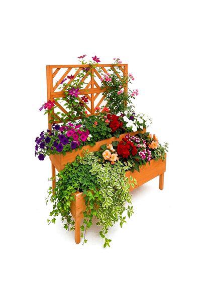 Relaxdays Ξύλινη γλάστρα με βάση, Relaxdays, 135x62x109 εκ., πορτοκαλί, με πλ...