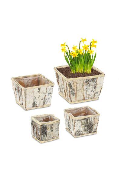 Relaxdays Set de 4 ghivece decorative din lemn, albe, diverse dimensiuni: 12x...