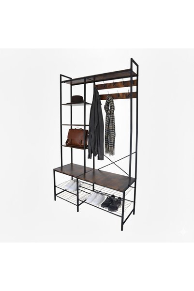 Relaxdays Suport pentru haine cu design industrial, maro închis/negru, 190x40...