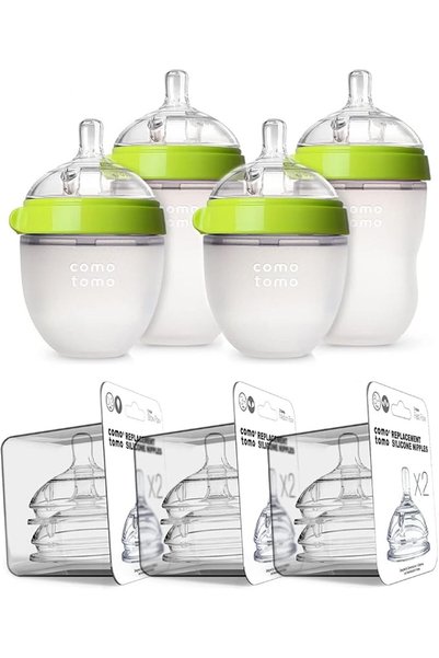 comotomo Baby Bottle Bundle, Green, 5 Piece Set