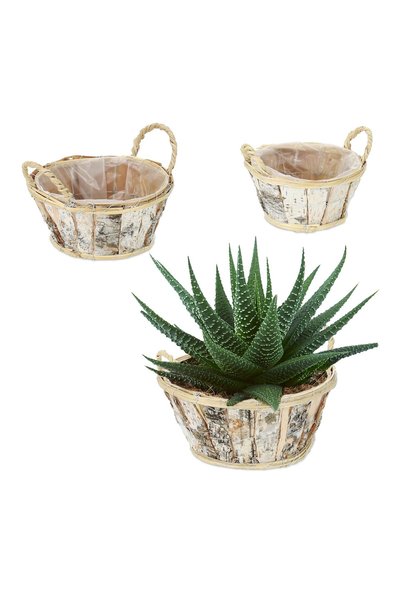 Relaxdays Set de 3 ghivece decorative din lemn, Relaxdays, albe, 14x19cm, 17....