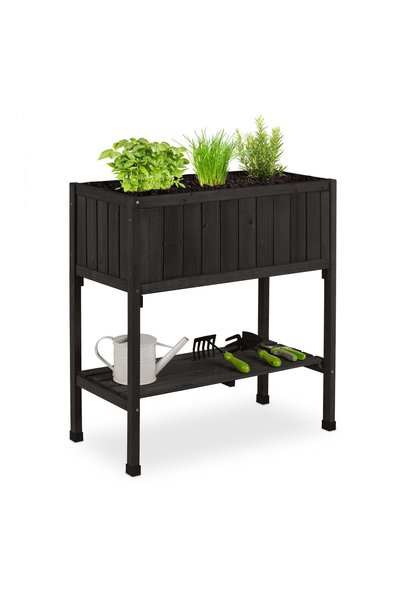 Relaxdays Jardinieră înălțată, 80x74x38 cm, Lemn de molid, Negru, 60 L