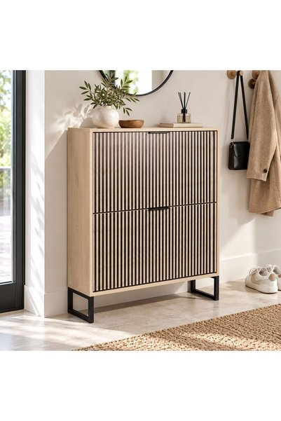 Relaxdays Dulap de pantofi 10054259, 2 compartimente înclinate, MDF și metal,...