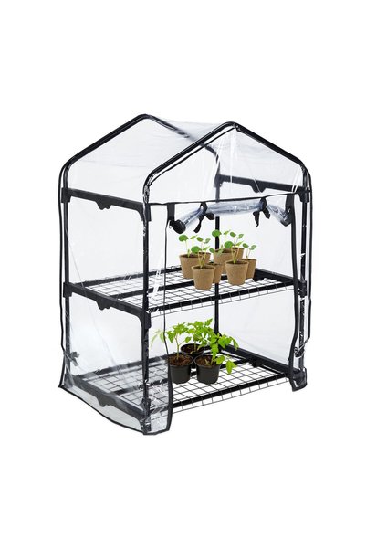 Relaxdays Seră de balcon cu 2 niveluri, negru/transparent, 94x49x69 cm