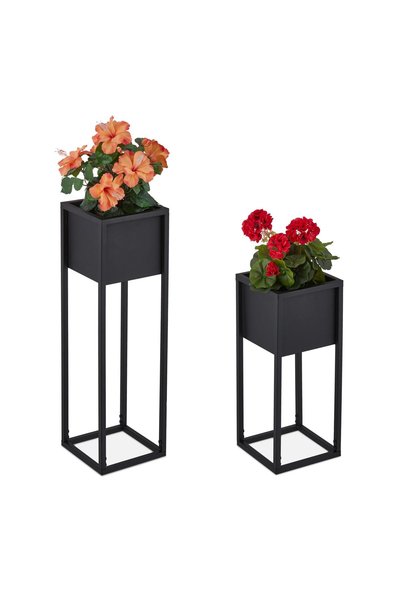 Relaxdays Set suporturi pentru ghivece, negru, 70x21x21cm, 2 bucăți