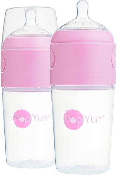 PopYum 9 oz Pink Anti-Colic Formula Making/Mixing/Dispenser Baby Bottles, 3-Pack