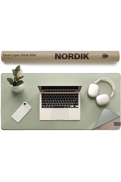 NORDIKAS حصيرة مكتب جلدية من نوردك مع منظم كابلات (لون رمادي ألاسكا، 89 × 43 ...