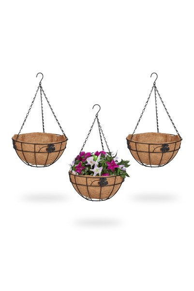 Relaxdays Set de 3 coșuri suspendate, maro deschis/negru, 48x31x31 cm