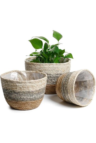 ELECDON Seagrass Plant Baskets Set of 3 - Hand Woven Basket for Indoor and Ou...