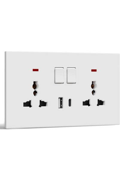 Bseed Double Switched Wall Socket, Electrical Power Plug Outlet with USB C & ...
