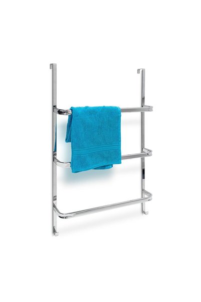 Relaxdays Suport de prosoape pentru ușă, 3 bare, oțel cromat, 85 x 54 x 11,5 cm