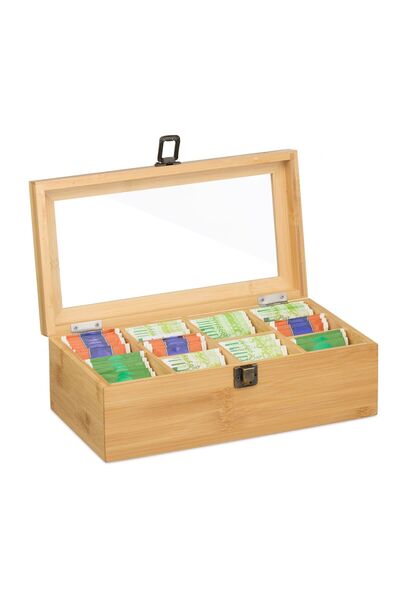 Relaxdays cutie de ceai, 10 compartimente, bambus, 10x29.5x17cm