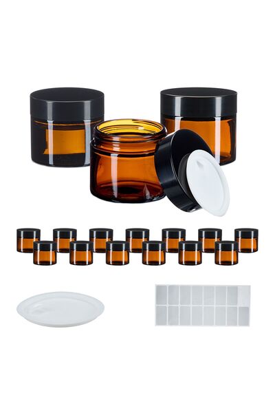 Relaxdays Set de borcane cosmetice din sticlă chihlimbar Relaxdays, 60 ml, 5x...