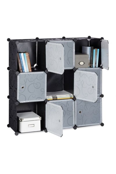 Relaxdays Cube Storage Shelf, 9 Compartments, Black, 95.5 x 95.5 x 32 cm