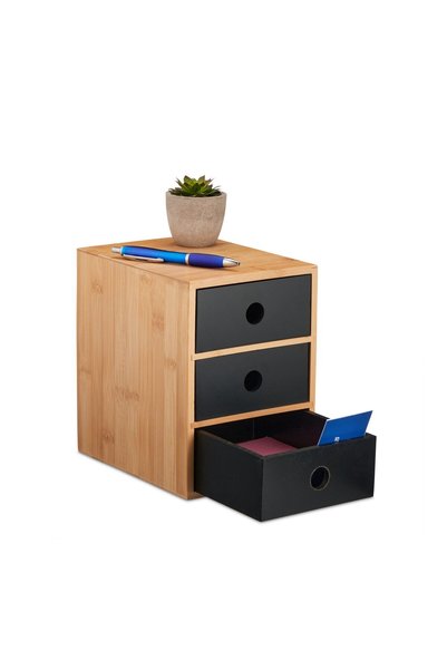 Relaxdays Universal organizer with 3 drawers, bamboo/MDF, brown/black, 21 x 1...
