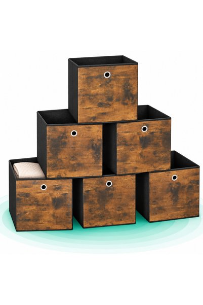 Timebox Set 6 cutii de depozitare pliabile 30x30x30 cm, Cu maner, Material te...