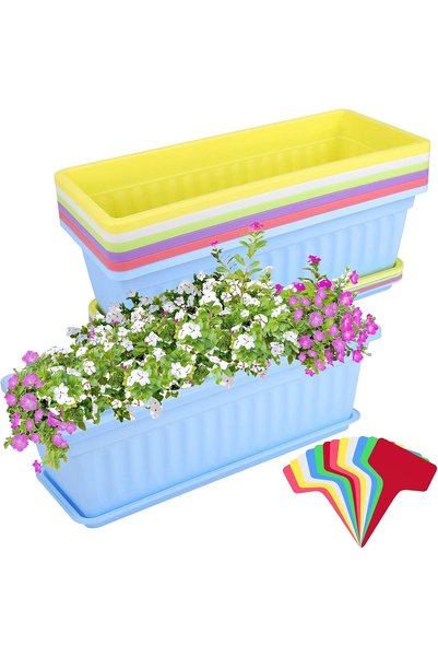 Elcoho 6 Pack Flower Window Box Planters 17 Inches Plastic Vegetable Plant Po...