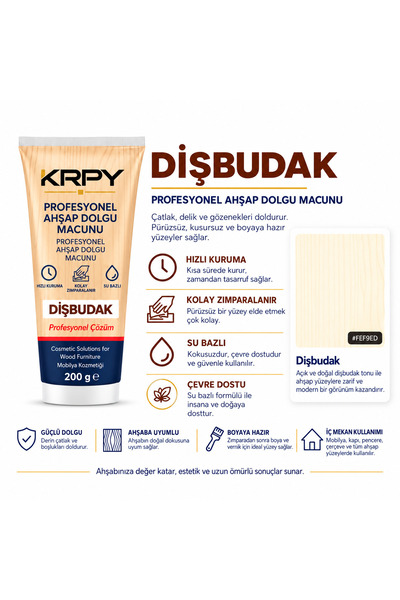 KRPY Dişbudak Ahşap Tamir Macunu 200 g – Profesyonel Mobilya, Kapı, Masa ve S...