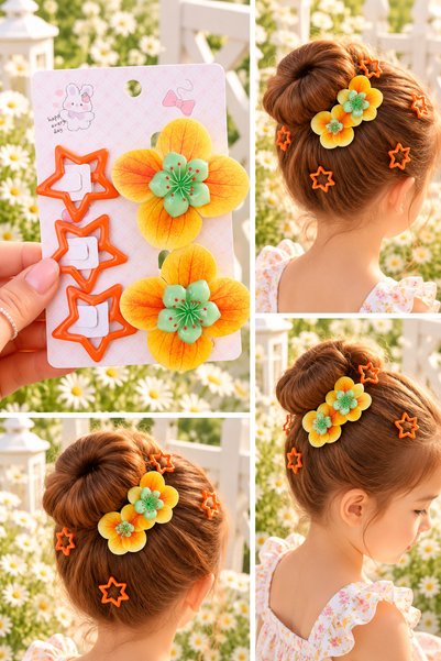 Generic Brand Set of 5 Girls' Hydrangea Flower Star Hair Clips