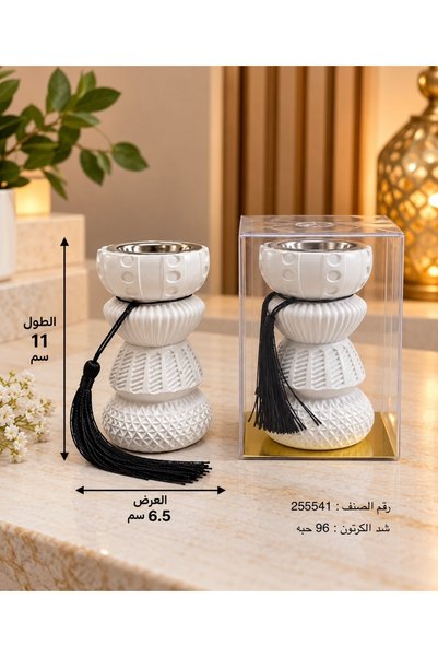 Generic Brand 12 قطعة مبخرة بخور بيضاء فاخرة بتصميم هندسي مزخرف مع شرابة سودا...