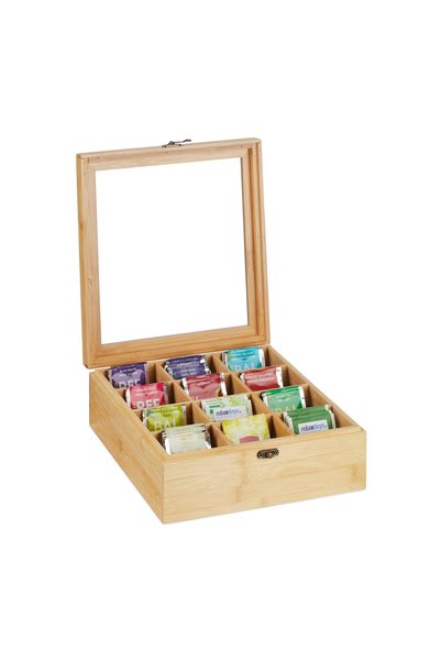 Relaxdays Organizator de ceai, 12 compartimente, 9,5x26,5x28,5 cm