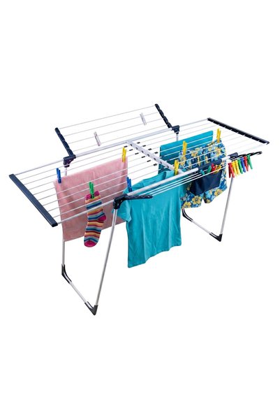 Relaxdays Uscător de rufe pliabil extensibil alb-albastru 96.5x161.5x95cm