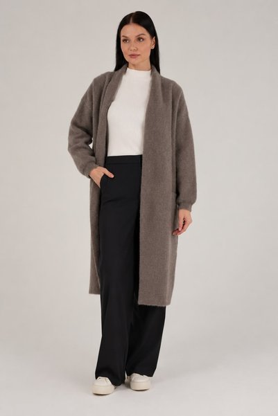 Jupe Cardigan lung texturat Angora cu guler șal pentru femei