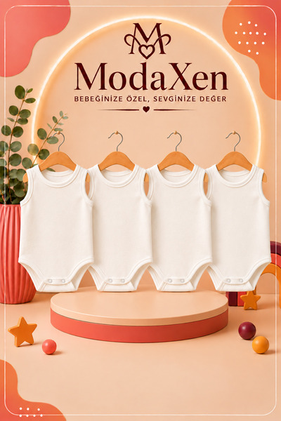 ModaXen 100% Cotton 4-Piece Ecru Snap-Fastened Baby Bodysuit and Bodysuit Set