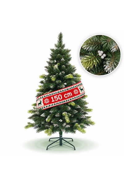 Timebox Brad de Craciun artificial Polar 150 cm, Nins cu merisoare albe, Ace ...