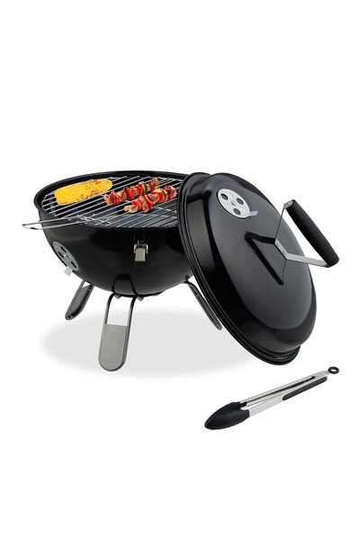 Relaxdays Grătar portabil tip fierbător de 37 cm cu clești