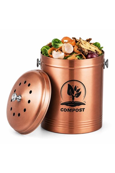 Relaxdays Compost Bin with Odor Filter 5 Liters Copper/Black