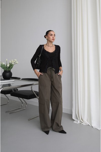 Havoş Khaki Lace-Up Cargo Pants with Cargo Pocket