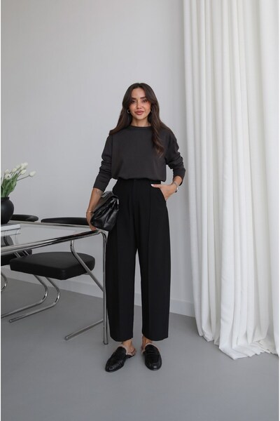 Havoş Black-Piped Wool Blend Barrel Pants