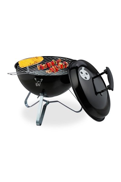 Relaxdays Grătar rotund portabil, 37 cm, pentru parc, camping și festivaluri,...