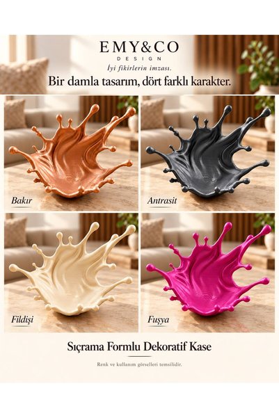 EMYCO. EMY&CO Design Sıçrama Formlu Dekoratif Kase ve Çok Amaçlı Aksesuar Düz...