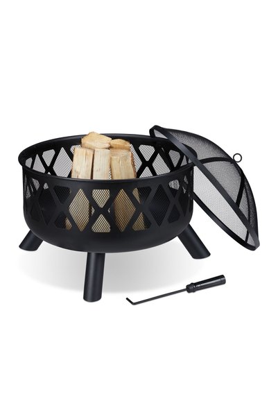 Relaxdays Focar rotund, vas de foc, pentru terasă, grădină, 58 x 62 cm, negru