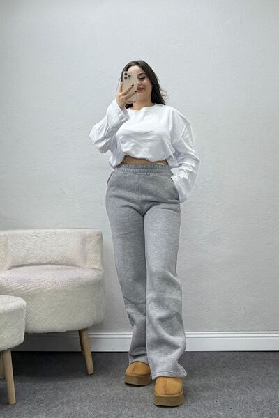 BELENDİR Women's 3-Thread Palazzo sweatpants, Gray