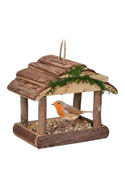 Relaxdays Bird feeder Relaxdays, wood with moss, 19x22x16.5 cm, brown, hangin...