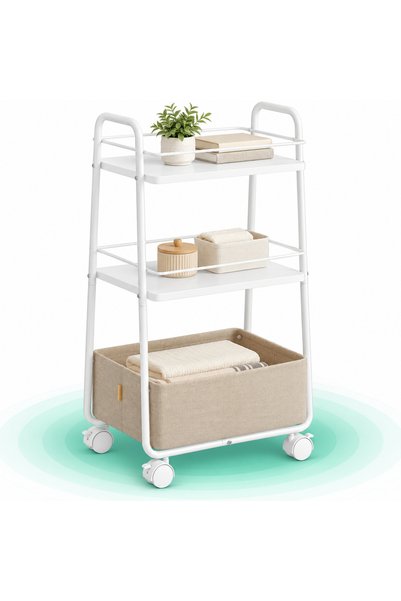 Timebox Carucior de depozitare cu 3 niveluri, Cos textil din poliester, Roti ...