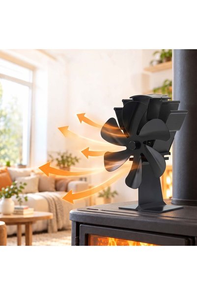 Relaxdays Stove Fan 10054989, 6 blades, anodized aluminum, black, 21.5 x 17 x...