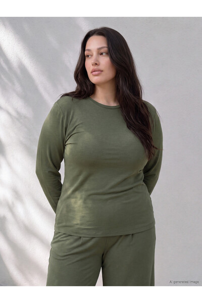 LC Waikiki LCW Curve Khaki Interlock Plain Loose & Baggy Long-Sleeve Women's ...