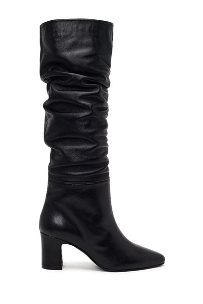 Derimod Women's Black Thick Heeled Leather Boots Wf160011Dv