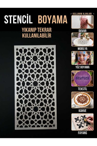 Mu Art Ahşap Seljuk Tile-Geometric Patterned Stencil – 250-Micron Mylar Stenc...