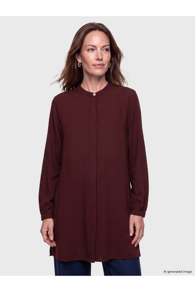 LC Waikiki Alita City Lcw Grace Brown Judge Collar Women's Shirt Tunic with a...