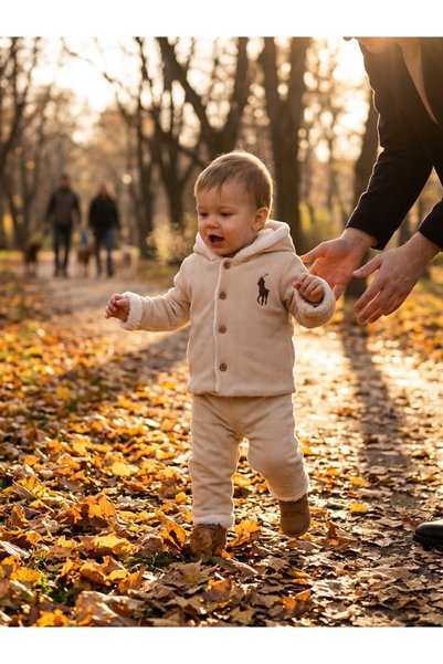 INFANT Set jachetă cu glugă și pantaloni bej