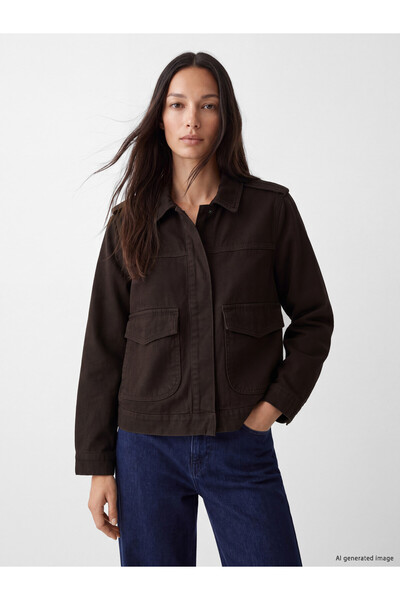 LC Waikiki LCW EVERYDAY Brown Gabardine Solid Oversized Women's Shirt Jacket,...