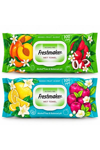 Freshmaker Fruit-scented wet wipes, 100 sheets, pack of 24.