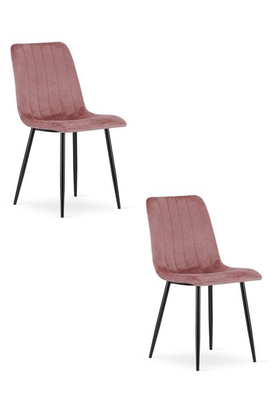 Oskar Scaun de dining LAVA din catifea, roz, set de 2, picioare negre